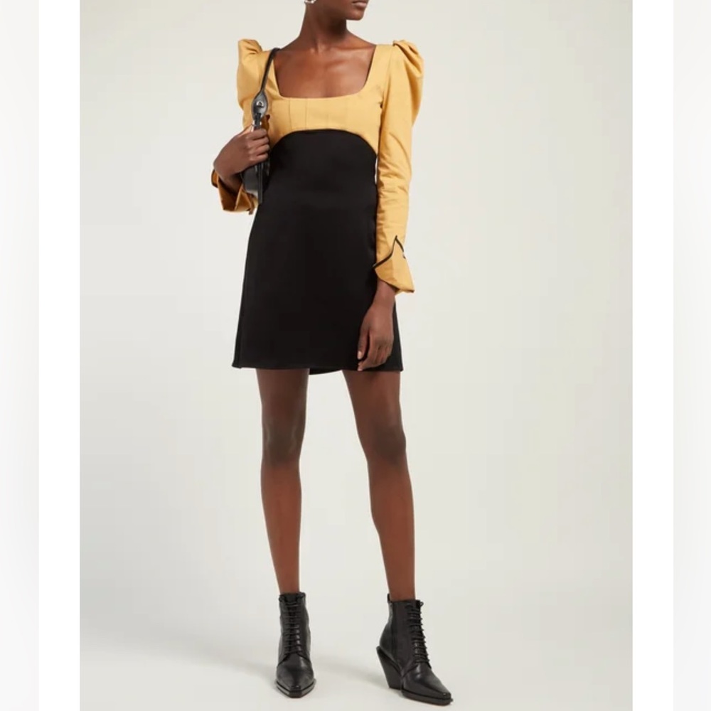 ELLERY HERITAGE PUFF-SLEEVE DRESS BLACK MULTI NWT US6